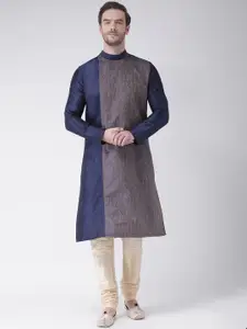 DEYANN Men Navy Blue & Cream-Coloured Woven Design Kurta with Churidar