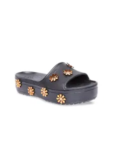 Crocs Crocband  Women Black  Gold-Coloured Embellished Croband-Pf Flatform Heels