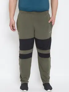 bigbanana Plus Size Men Olive Green  Black Colourblocked Track Pants
