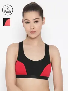 Lady Lyka Pack of 2 Colourblocked Non-Wired Non Padded Sports Bras ROSES-PLM-RED
