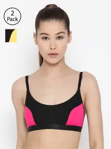 Lady Lyka Pack Of 2 Colourblocked Non-Wired Non Padded Sports Bras VELOCITY