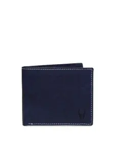 WildHorn Men Navy Blue Solid RFID Protected Genuine Leather Two Fold Wallet