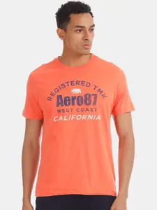 Aeropostale Men Orange Printed Round Neck Pure Cotton T-shirt