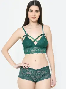 Da Intimo Green Lace Camisole Bralette Set DI-1251