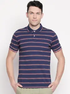 BYFORD by Pantaloons Men Navy Blue Striped Polo Collar T-shirt