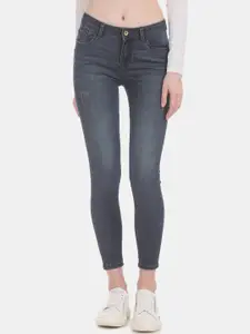 Flying Machine Women Navy Blue Super Skinny Fit Mid-Rise Low Distress Stretchable Jeans
