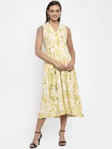Gipsy Women Yellow & White Printed Fit and Flare Dress