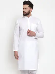 Jompers Men White Solid Straight Kurta