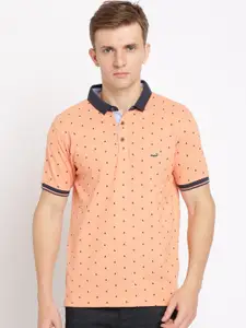 Crocodile Men Peach-Coloured & Black Printed Polo Collar T-shirt