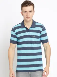 Crocodile Men Blue Striped Slim Fit Polo Collar T-shirt