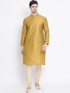 Sanwara Men Gold-Toned Woven Design Straight Jacquard Kurta