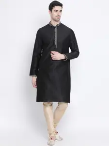 Sanwara Men Black Woven Design Straight Kurta
