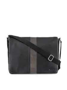 MAI SOLI Men Black & Grey Solid Leather Laptop Bag