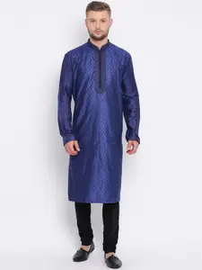 Sanwara Men Blue Woven Design Straight Kurta