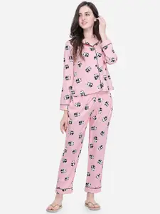 Smarty Pants Women Pink & Black Printed Night Suit