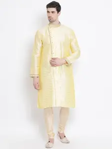 Sanwara Men Yellow Woven Design Straight Jacquard Kurta