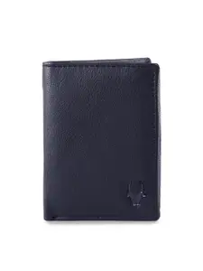 WildHorn Men Blue RFID Protected Genuine Leather Hand-Stitched Solid Two Fold Wallet