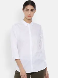 Van Heusen Woman White Regular Fit Self Design Formal Shirt