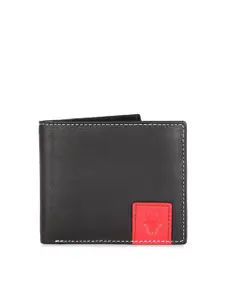 WildHorn Men Black RFID Protected Genuine Leather Hand-Stitched Solid Two Fold Wallet