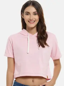 Campus Sutra Women Pink Solid Pure Cotton Top