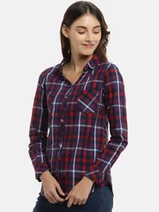 Campus Sutra Women Maroon & Navy Blue Regular Fit Checked Casual Shirt