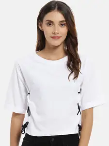 Campus Sutra Women White Solid Pure Cotton Top
