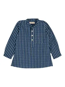 My Little Lambs Boys Navy Blue & Off-White Printed Straight Kurta