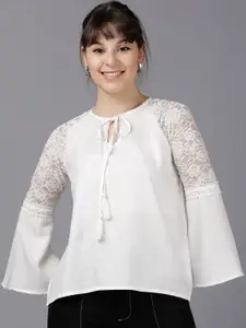 Tokyo Talkies Women Off-White Self Design Top