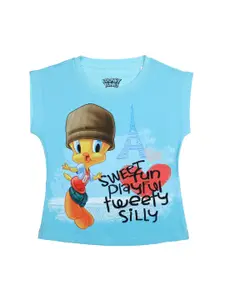 Looney Tunes Girls Blue & Yellow Printed Top