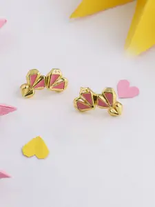 Voylla Gold-Plated & Pink Heart Shaped Studs
