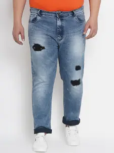 John Pride Plus Size Men Blue Regular Fit Mid-Rise Mildly Distressed Stretchable Jeans