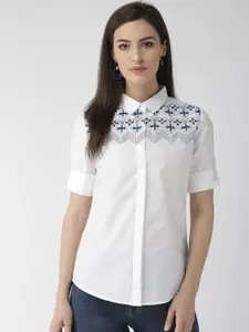 Xpose Women White Classic Regular Fit Self Design Casual Shirt