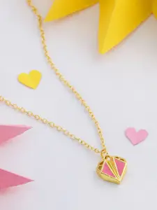 Voylla Gold-Plated & Pink Mi Amore Geometric Heart Necklace