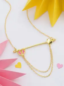 Voylla Gold-Plated & Pink Enamelled Mi Amore Bar Chains Pendant With Chain