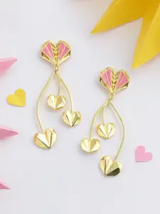 Voylla Gold-Plated & Pink Heart Shaped Drop Earrings