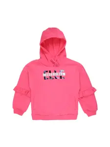 ELLE Girls Pink Printed Hooded Pullover Sweatshirt