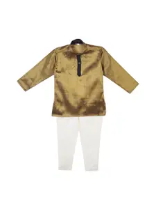 Sethukrishna Boys Brown & Cream-Coloured Solid Kurta with Pyjamas