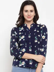 klauressa Women Blue Printed Shirt Style Top