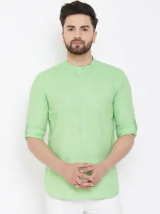even Men Green Woven Design Straight Kurta