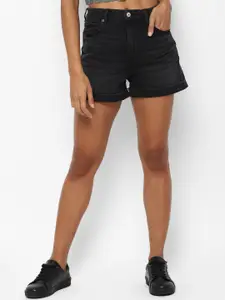 AMERICAN EAGLE OUTFITTERS Women Black Washed Regular Fit Denim Shorts
