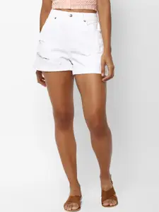 AMERICAN EAGLE OUTFITTERS Women White Solid Regular Fit Denim Shorts