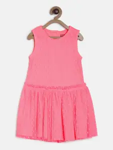 MINI KLUB Girls Pink Self Design A-Line Dress