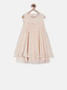 MINI KLUB Girls Peach-Coloured Solid A-Line Dress