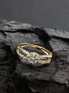E2O Gold-Plated & White Stone-Studded Finger Ring