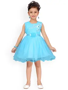 Aarika Girls Turquoise Blue Embellished Fit and Flare Dress