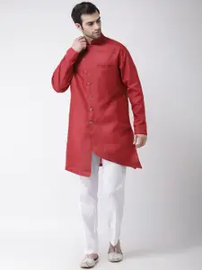 SG LEMAN Men Maroon & White Solid Kurta with Trousers