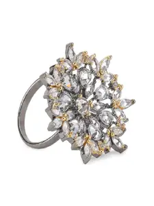 Bhana Fashion Silver-Plated & White American Diamond Handcrafted Finger Ring