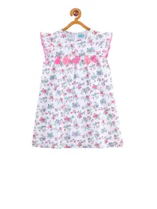 Miyo Girls White & Pink Printed A-Line Dress