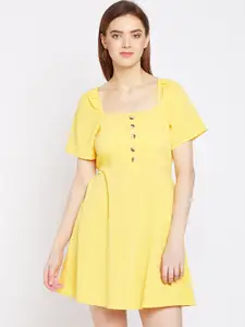 Oxolloxo Women Yellow Solid Fit and Flare Dress