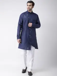 SG LEMAN Men Navy Blue & White Solid Kurta with Trousers